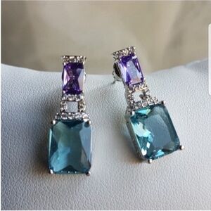 Swarovski Elements Aquamarine & Amethyst Gem Pierced Earrings NEW
